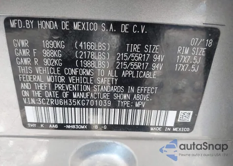2019 Honda Hr-V Lx from USA, damaged, VIN 3CZRU6H35KG701039
